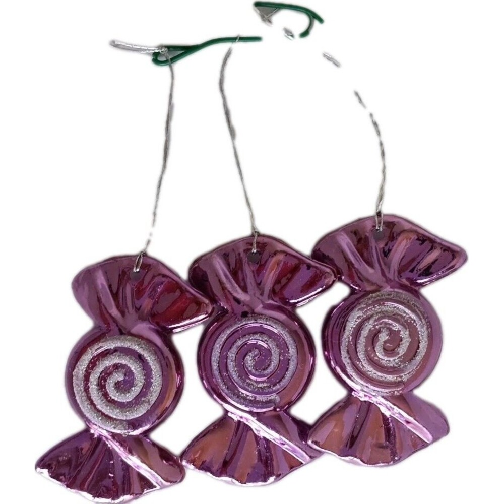 Candy Pieces Pink Ornaments Set 3 Plastic Christmas